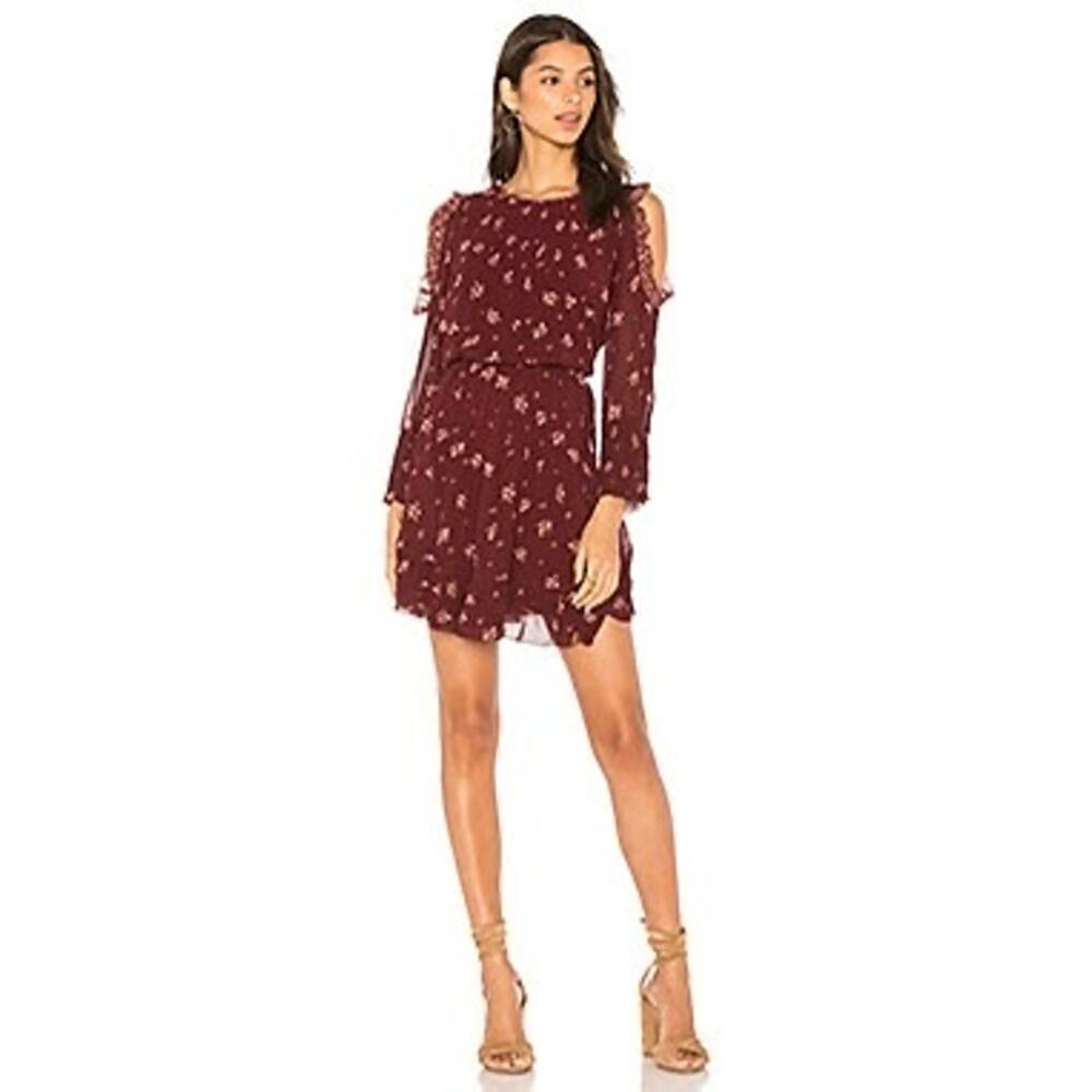 NWT JOIE Womens Arieth Deep Verbena Cold Shoulder Ruffle Dress Size Extra Small
